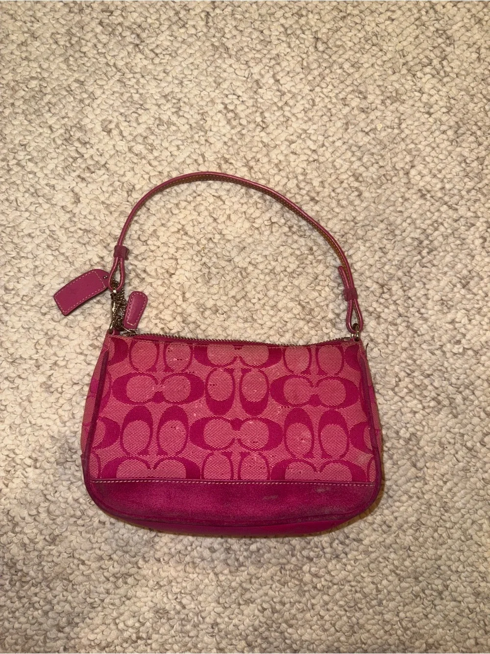 Coach Hot Pink Signature Jacquard Shoulder Pouch